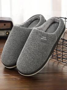 室内家居条纹拖鞋男士圆头柔软舒适绒面记忆泡沫鞋冬季保暖时尚情侣拖鞋黑色