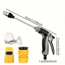 1 件装高压洗车喷枪多功能水喷枪花园软管喷枪带耐用 3 个连接器和泡沫罐方便软管喷嘴喷雾器用于洗车、草坪和花园、植物浇水、清洁配件带储物容器 - 黑色 - 查看 11