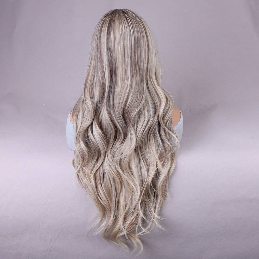28in SilverGray Gradient Curly Wig Heat Resistant Fiber Synthetic Wigs