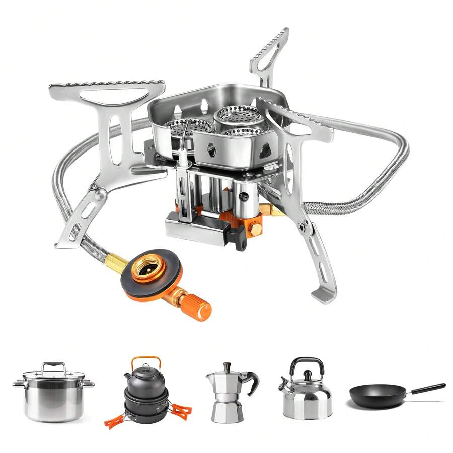 6800W Windproof Camping Stove - Portable With Piezo Ignition, For Hiking & Picnics