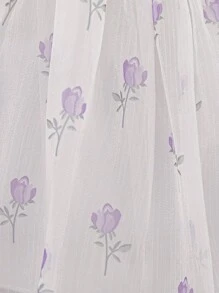 Baby Girl Shiny Organza Floral Pattern Bow Decor Cute Flower Girl Dress, Suitable For Outing & Holiday, Not Including Hair Accessory - 淡紫色 - 查看 8