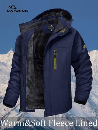 NASBING Jaqueta masculina de inverno para esqui, resistente à água e ao vento, com forro térmico, capuz, 4 bolsos, estilo parka, ideal para caminhadas, camping, escalada e esqui.