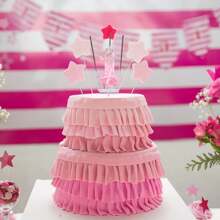 3D Creative Pink Crown Dress Birthday Digital Candle Cute Birthday Party Cake Decoration
