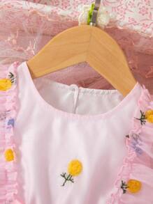 Baby Girls Butterfly & Floral Embroidered Cute Princess Fairy Tale Vacation Mesh Sleeveless Dress - Pink - View 4