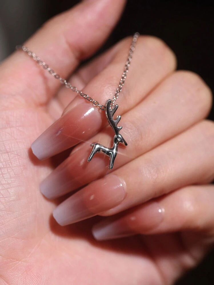 1pc 925 Sterling Silver Reindeer Necklace Cute Animal Design Pendant Necklace For Students Women Fashionable Choker