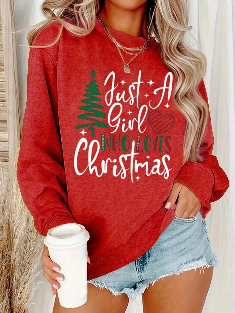 圣诞口号和圣诞树印花圆领运动衫 - 紅色 - 查看 1