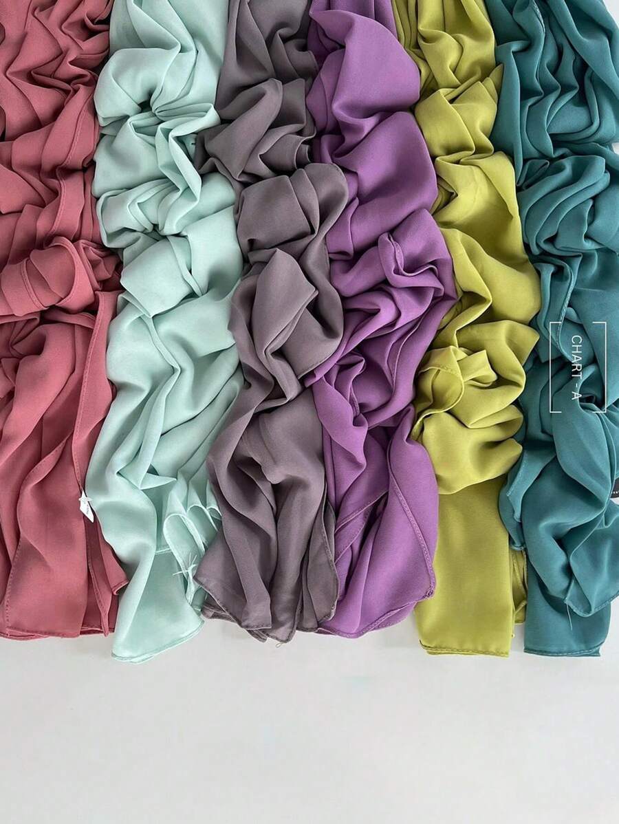 6pcs/Pack Simple Collection Women's Solid Color Modest Pearl Chiffon Hijab Scarf, Daily Headscarf