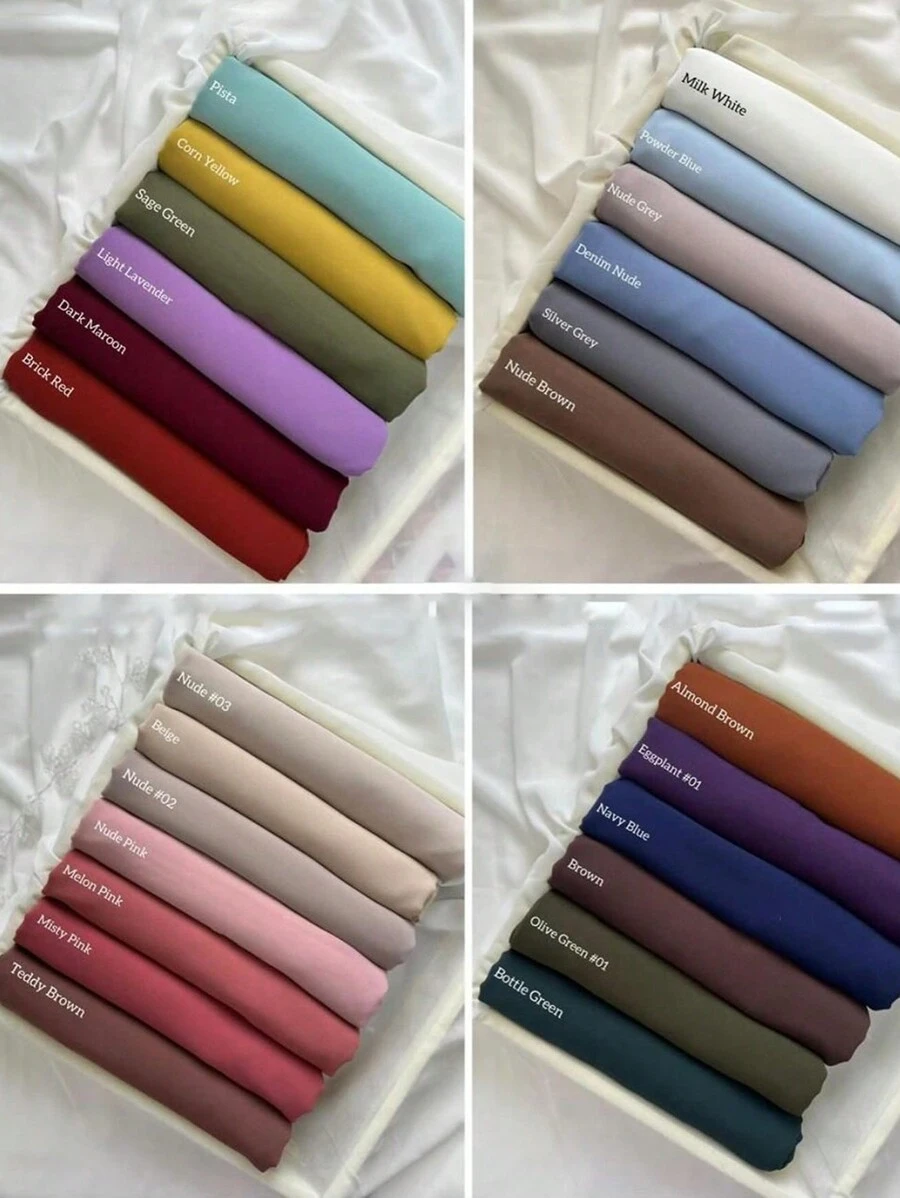 6pcs/Pack Simple Collection Women's Solid Color Modest Pearl Chiffon Hijab Scarf, Daily Muslim Headscarf