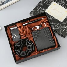 7 件套豪华礼品套装包括金属扣、2 个袖扣、金属钥匙扣、时尚钱包、皮带，非常适合送给家人、情侣、男士、父亲、圣诞节、万圣节、情人节、父亲节的礼物，适合万圣节、休闲、商务、街头、波西米亚风、西部风、户外，适合男士、丈夫、男朋友、父亲、爸爸、圣诞节的礼物 - 彩色 - 查看 9