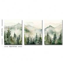 3 套无框绿色水彩森林山脉北欧艺术海报现代简约斯堪的纳维亚抽象风景帆布画印刷墙画适用于客厅、卧室、公寓、家居装饰 - 彩色 - 查看 8