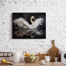 Swan On The Lake Canvas Wall Art: Animals Print, Swan And Flower Artwork, Home Decoration, Festival Gift, Office Supplies, School Supplies, Classroom Decor, Wall Art Patterns