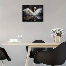 Swan On The Lake Canvas Wall Art: Animals Print, Swan And Flower Artwork, Home Decoration, Festival Gift, Office Supplies, School Supplies, Classroom Decor, Wall Art Patterns