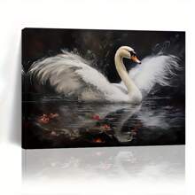 Swan On The Lake Canvas Wall Art: Animals Print, Swan And Flower Artwork, Home Decoration, Festival Gift, Office Supplies, School Supplies, Classroom Decor, Wall Art Patterns