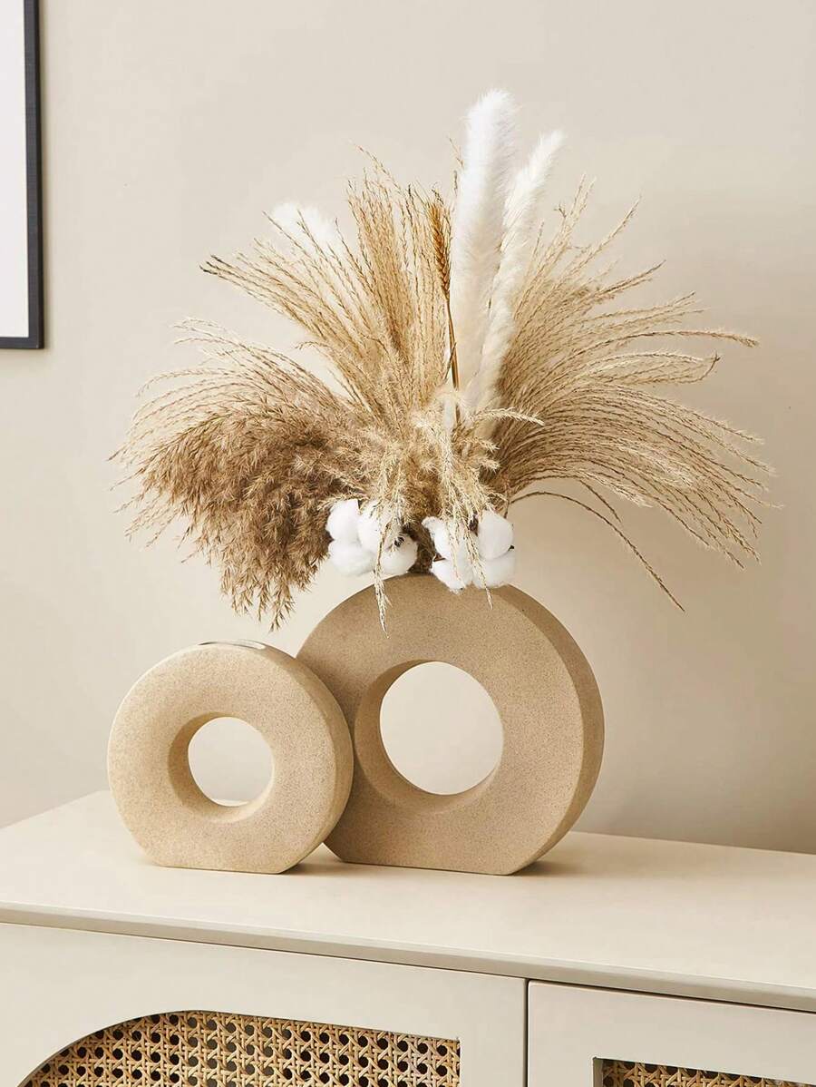 1 件手工制作的极简主义波西米亚甜甜圈形花瓶，适合家庭、婚礼、派对、办公室、卧室的装饰中心 - 咖色 - 查看 1