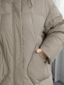 GASMAN Plus Size Padded Coat With Pockets, Zipper Front, Drawstring Hood