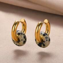 1 đôi/2 chiếc khuyên tai hình cầu in họa tiết da báo, khuyên tai vòng bằng thép không gỉ màu kẹo ngọt, trang sức dây dày không phai màu dành cho nữ, thích hợp cho các dịp lễ/đám cưới, quà tặng đeo hàng ngày. - Vàng - Xem 11