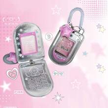1pc Star Cute Kpop Photocard Holder Keychain Mobile Phone Shape Pu Leather Photo Card Holder Keychain Pink Blue Kawaii Flip Phone Shape Pc Holder Kpop Korean Star Pendant School Stationery Gifts Back To School