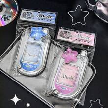 1pc Star Cute Kpop Photocard Holder Keychain Mobile Phone Shape Pu Leather Photo Card Holder Keychain Pink Blue Kawaii Flip Phone Shape Pc Holder Kpop Korean Star Pendant School Stationery Gifts Back To School