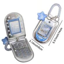 1pc Star Cute Kpop Photocard Holder Keychain Mobile Phone Shape Pu Leather Photo Card Holder Keychain Pink Blue Kawaii Flip Phone Shape Pc Holder Kpop Korean Star Pendant School Stationery Gifts Back To School