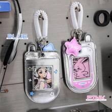 1pc Star Cute Kpop Photocard Holder Keychain Mobile Phone Shape Pu Leather Photo Card Holder Keychain Pink Blue Kawaii Flip Phone Shape Pc Holder Kpop Korean Star Pendant School Stationery Gifts Back To School