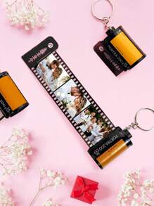 1pc Custom Film Roll Keychain With Scannable Music Code, Personalized Photo And Music Keychain, 4.5x2.5cm Reel Keychain, Unique Anniversary Gift - Yellow with Music Code - View 4