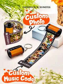 1pc Custom Film Roll Keychain With Scannable Music Code, Personalized Photo And Music Keychain, 4.5x2.5cm Reel Keychain, Unique Anniversary Gift - Yellow with Music Code - View 3