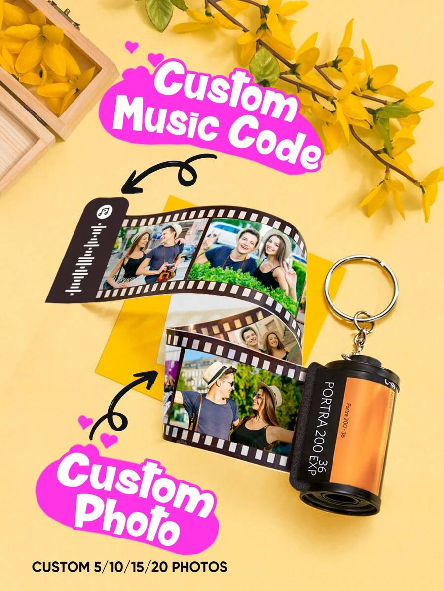 1pc Custom Film Roll Keychain With Scannable Music Code, Personalized Photo And Music Keychain, 4.5x2.5cm Reel Keychain, Unique Anniversary Gift