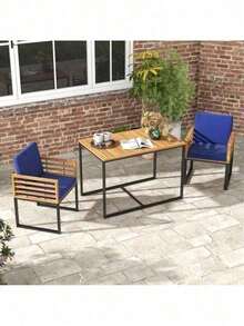3PCS Patio Outdoor Garden Dining Set W/2 Acacia Wood Armchairs And Dining Table - 1 - 查看 11