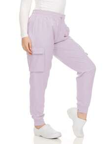 Women's Cargo Scrub Jogger Pants – 4-Way Stretch, Elastic Waist, Multiple Utility Pockets, Wrinkle-Resistant, Workwear For Nurses & Healthcare Professionals - TRUE LAVENDER - View 2