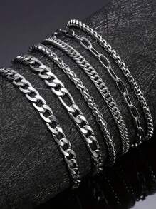 6pcs/Set Men's Stainless Steel Minimalist Fashion Chain Bracelets, For Daily Wear