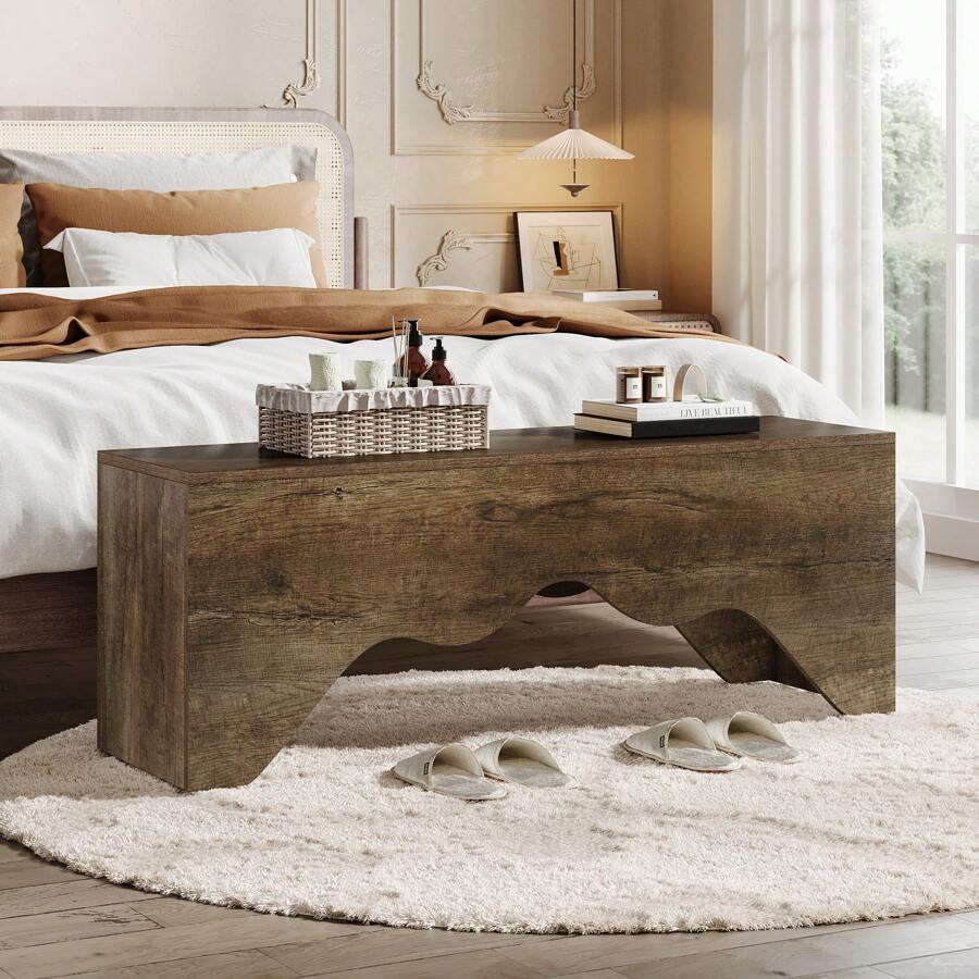 Tribesigns Long Bench, 47.24Inch Entryway Bench With Elegant Wave