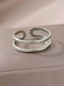 1Pc Anel Aberto de Camada Dupla Minimalista para Mulheres Aço Inoxidável Anel de Dedo Ajustável Aberto Acessórios de Joias da Moda