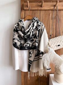 IROJEFF 1 件复古玫瑰花卉提花柔软围巾带流苏，女士保暖披肩，适合秋冬旅行日常使用 - 彩色 - 查看 7