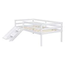 Twin Low Loft Bed With Slide, Ladder, Safety Guardrails, No Box Spring Needed, White