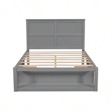 Full Size Platform Bed With Drawer On The Each Side And Shelf On The End Of The Bed, Gray - Gray+Pine as Pic - View 10