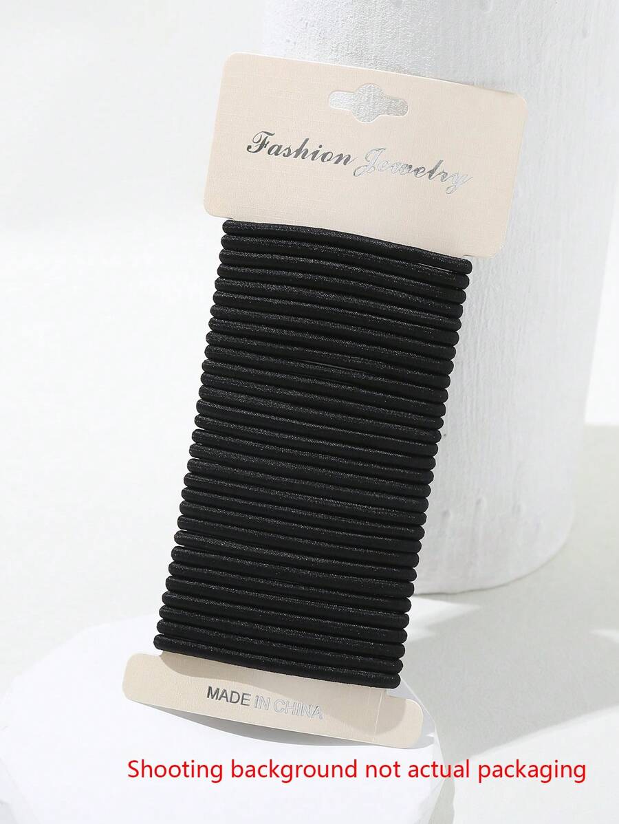 30个装女士纯色休闲发圈，发饰，马尾辫，发绳，发圈，马尾发圈，发圈头饰 - 黑色 - 查看 1