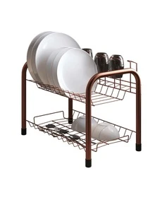 Dish Drainer Double Bunk Kitchen Organizer Double-Decker For 11 Plates And 5 Glasses Cutlery Holder - Đồng - Xem 3