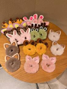 2/4 piezas Scrunchies de pelo de peluche con personajes de dibujos animados para niñas - Multicolor - Ver 6
