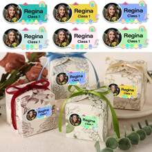 Spersonalizowane naklejki Rainbow Cloud ze zdjęciem portretowym i imieniem, wodoodporna etykieta dla ucznia, naklejki na prezenty e-mailowe, dekoracje dla rodziny na baby shower, prezenty na wigilię zimową, pomysły na prezenty zimowe na powrót do szkoły, prezenty dla chłopców i dziewcząt, walentynki