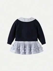 2 件套年轻女孩针织开衫和可爱休闲长袖连衣裙，秋冬