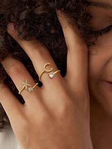 1pc Initials Letter A-Z Adjustable Ring For Women Sterling Silver Personalized Rings Fine Jewelry Birthday Gift