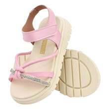 Pink Papete Sandal For Girls With 1 Straight Strap, 1 Rhinestone And A Roller Knot - 淺粉色 - 查看 1