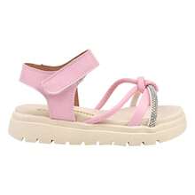 Pink Papete Sandal For Girls With 1 Straight Strap, 1 Rhinestone And A Roller Knot - 淺粉色 - 查看 3