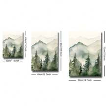 3 套无框绿色水彩森林山脉北欧艺术海报现代简约斯堪的纳维亚抽象风景帆布画印刷墙画适用于客厅、卧室、公寓、家居装饰 - 彩色 - 查看 4