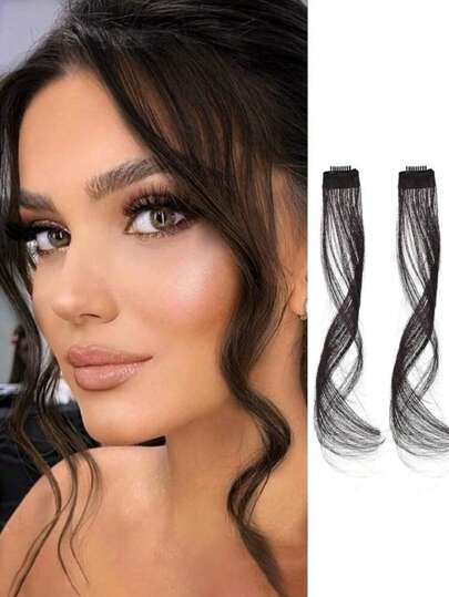 2pcs Eight-Character Bangs & Long Beard Style Hair Extension Clip For Curly Hair