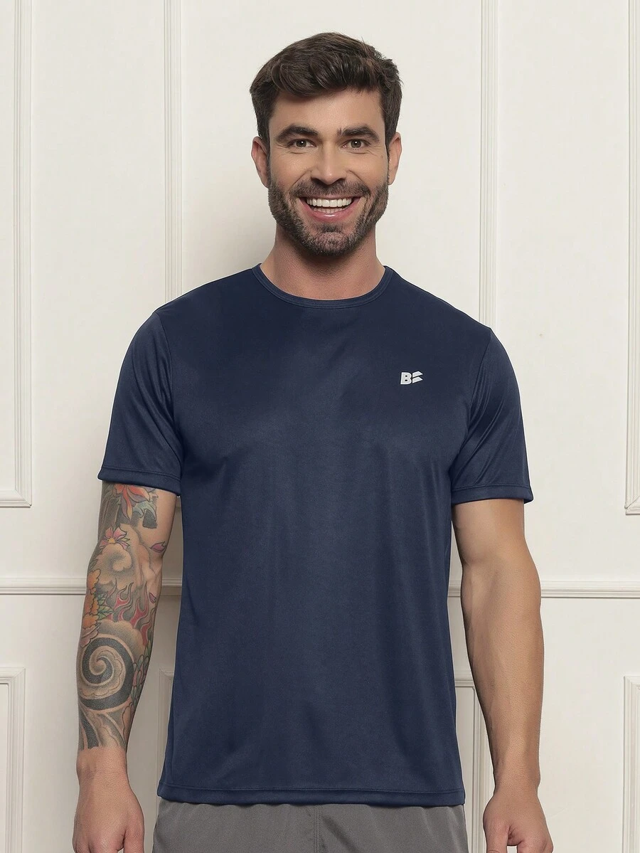Dry Fit Basic Gym Short Sleeve T-Shirt Walking Crossfit Work Training Sport Football Running - 藏蓝色 - 查看 1