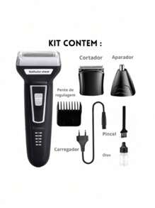 Máquina De Cortar Cabelo Barba Nariz Aparador De Pelos Elétrico 3 Em 1 - Preto - Visão 4