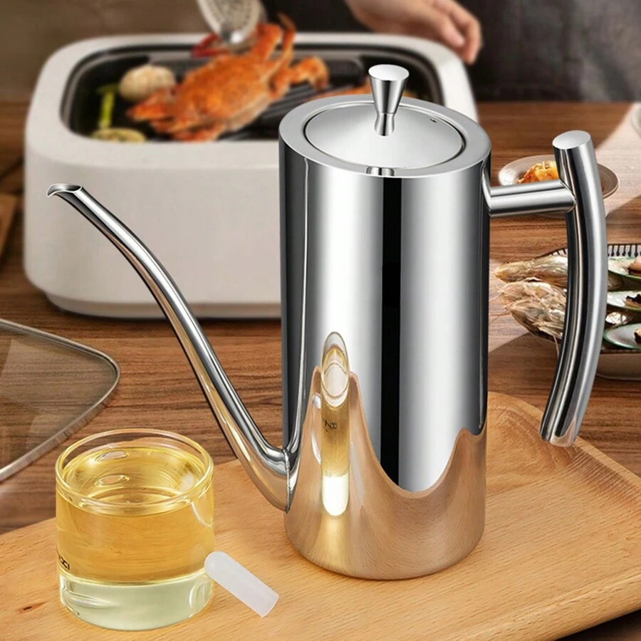 Stainless Steel Oil Pot 304 Kitchen European Style Pot Creative Cooking Oil Pot Leak-Proof 1000ML/700ML/500ML Upgraded Version - Silver - View 1