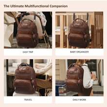 Vegan Leather Diaper Bag Backpack For Boy Girl With Changing Pad And Pacifier Case, Waterproof, Travel Baby Bag Backpack For Mom Dad, Perfect Baby Shower Gifts - Màu nâu Sô-cô-la - Xem 10