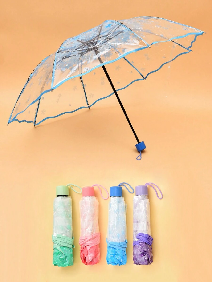 1把8根加厚透明PVC樱花折叠伞，男友情人节爱心图案，夏季降温，沙滩，旅行，春夏必备，伴娘礼物，房间，卧室装饰，沙滩，旅行，男女通用，度假，可爱小物